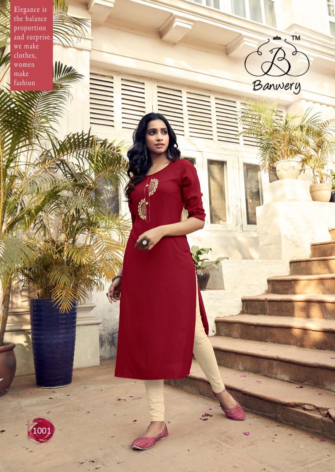 Banwery Mohini Latest Casual Wear Wear Embroidery Work Kurtis Collection